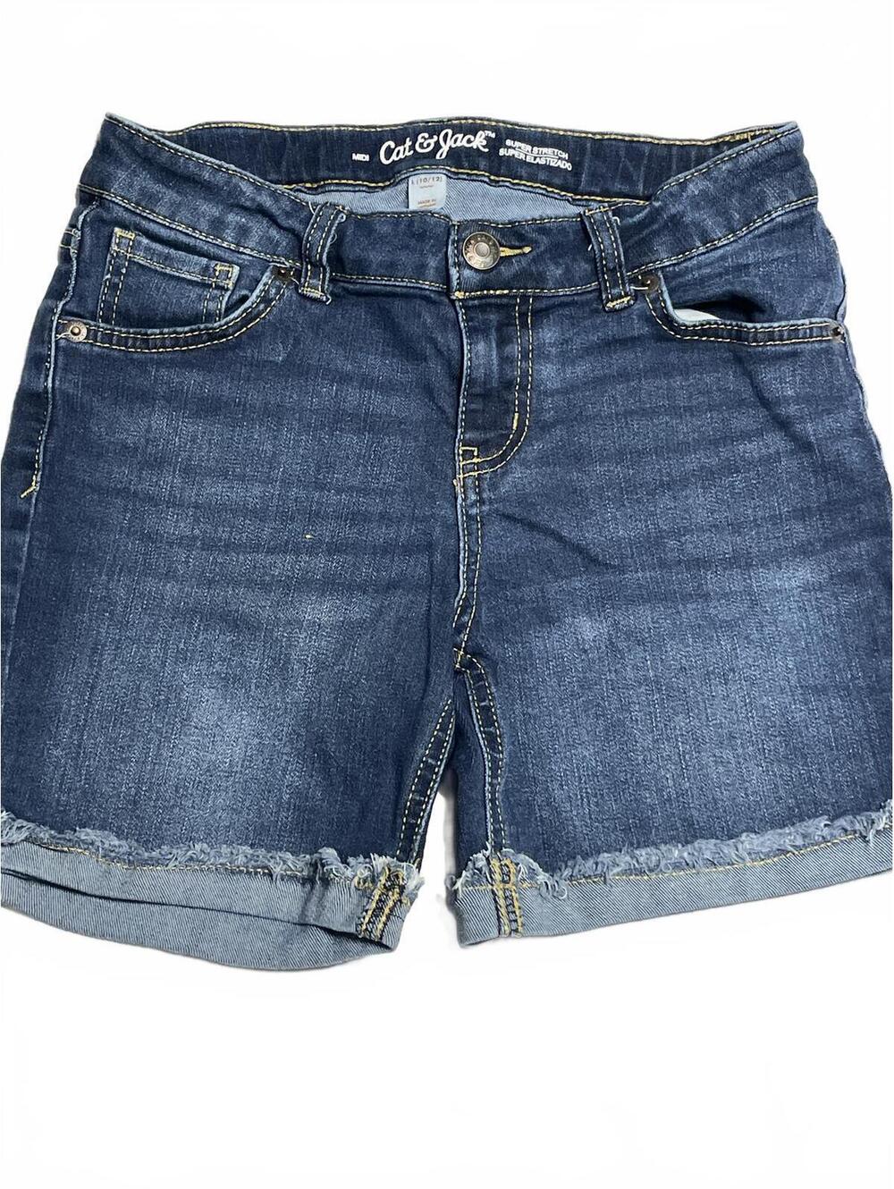 Cat & Jack girls dark denim cut off shorts with adjustable waist size 10/12